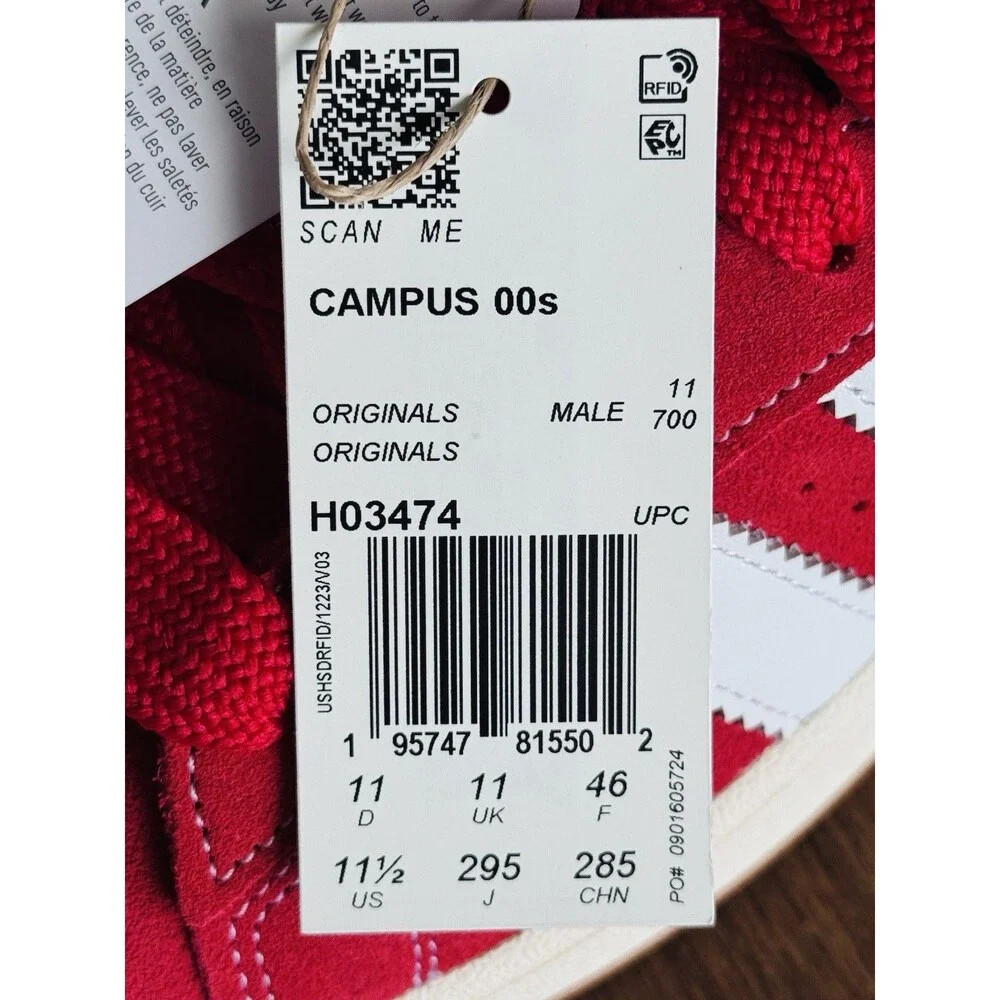 Men’s Size 11.5 adidas Campus 00s Better Scarlet Cloud White H03474 NIB